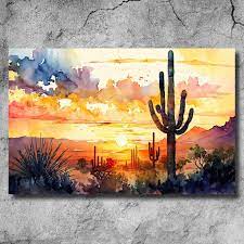 Desert Sunset Print Colorful Watercolor