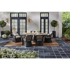 Rosebrook 7 Piece Wicker Outdoor Dining Set With Cushionguard Plus Flax Cushions