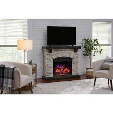 Stylewell Pembroke 50 In W Freestanding Faux Stone Infrared Wall Mantel Electric Fireplace In Gray