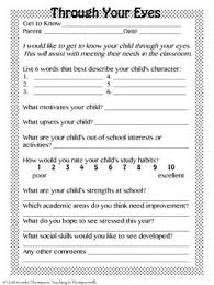 Through Your Eyes Parent Questionnaire Second Grade Parent