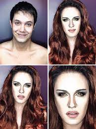 guy transforms his face with makeup to