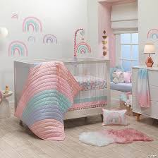 Lambs Ivy Watercolor Pastel Pink Mint Rainbow 5 Piece Baby Crib Bedding Set