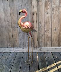 Metal Pink Flamingo Bird Statue Garden