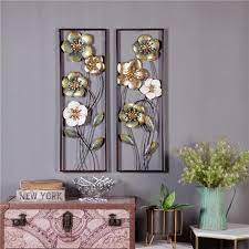 Luxen Home 2pc Metal Flowers Wall Decor