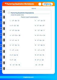 Factoring Quadratics Worksheets