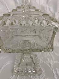 Vintage Square Glass Dish With Lid