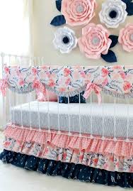 navy and blush crib bedding