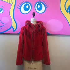Armani Collezioni Red Faux Fur Jacket