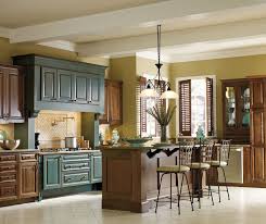 cherry kitchen with turquoise cabinets
