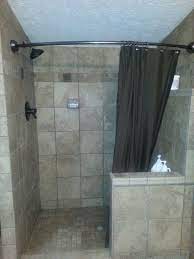 Tile Shower With Curved Shower Curtain