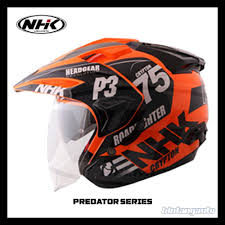 Helm Half Face Nhk Helm Predator Crypton 75 Orange Fluo Black Dual Visor