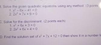 B Solve The Given Quadratic Equations