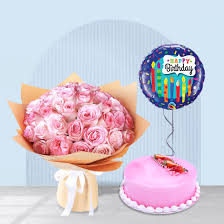 attractive pink with cake birthday