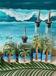 Painted Olive Oil Bottle Ocean Scene