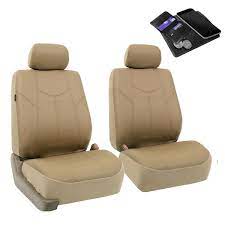 Fh Group Pu Leather 47 In X 23 In X 1 In Rome Half Set Front Seat Covers Tan