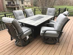 Each product's frame is made with durable materials and treated to withstand tough weather conditions. Gray Patio Furniture And Fire Pit Table By O W Lee Curl Up In These Cozy Chairs And Heat Gray Patio Furniture Patio Furniture Layout Patio Dining Furniture