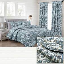 Aubrie Home Alpine Paisley 3 Piece King Quilt Coverlet Bedding Set Blue Beige White