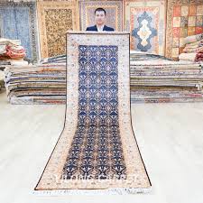 blue turkish hereke silk rug 3x10ft