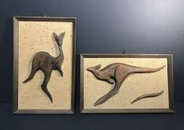 Vintage Wood Hand Carved Kangaroo Wall