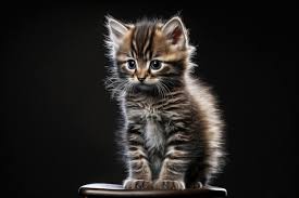 cute kitten sits on high chair black