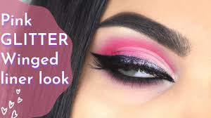 pink half cut crease with glitter