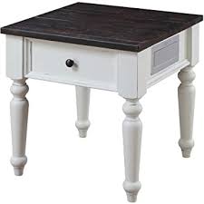 Amazon Com Emerald Home Mountain Retreat Dark Mocha And Antique White End Table With Solid Plank Top And Turned Legs Furniture Decor