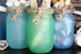 Beautiful Sea Glass Painted Mason Jars