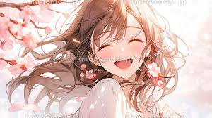 満開の桜とかわいい笑顔の女の子のイラスト「AI生成画像」 [242391460] - イメージマート