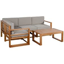 Outsunny 5 Seater L Shaped Patio Furniture Set Wood Outdoor Sectional Sofa Conversation Set With Coffee Table And Cushions For Garden Grey