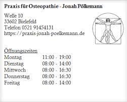 17 praxen im umkreis von 9,37km. Praxis Fur Osteopathie Jonah Polkemann Naturheilverfahrenarzte Heilpraktiker In Bielefeld Offnungszeiten