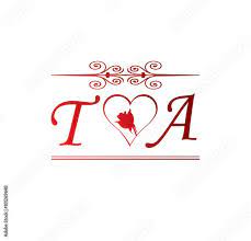 ta love initial with red heart and rose