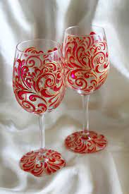 Red Painted Wine Glasses Handmade