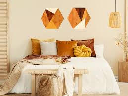 Geometric Wood Wall Art Above Bed