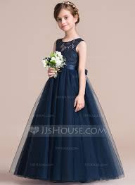 A Line Floor Length Flower Girl Dress Satin Tulle Lace Sleeveless Scoop Neck With Sash 010106124