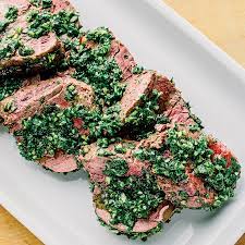 For chimichurri sauce, in a small bowl, combine parsley, red wine vinegar, olive oil, broth or water, shallot, oregano, garlic, lemon juice, and crushed red pepper. In The Kitchen Beef Tenderloin With Chimichurri Chicago Magazine