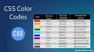 css color codes diffe color with