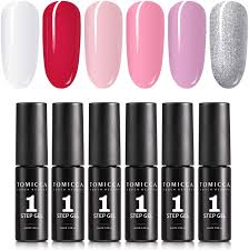 Amazon Com Tomicca 1 Step Gel Nail Polish Set 6 Charming Colors Red Pink Nude Series 3 In 1 Soak Off Uv Led Nail Lamp Needed One Step Gel Polish No Need Base And Top