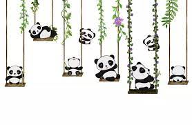panda bears with swing wallpaper mural