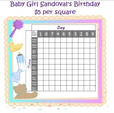 For this easy baby shower guessing game, cut out these slips and ask shower guests to fill in their guesses about the baby's birthday, weight, and more! Set Up A Baby Pool Like A Super Bowl Pool 5 Per Square Winner Takes 1 2 The Pot He Other 1 2 The Pot Goes To Th Super Bowl Pool Baby Pool Coed Baby Shower