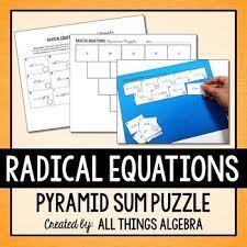 Radical Equations Pyramid Sum Puzzle
