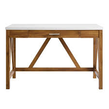 Only table tops today offers a wide selection of table top options. 46 Wood A Frame Desk With Natural Walnut Base And White Faux Marble Top Walmart Com Walmart Com