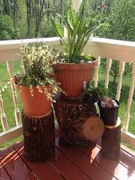 Use Logs As Outdoor Plant Stands For An
