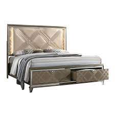 New York Collection Queen Size Platform Bed W Led Gold