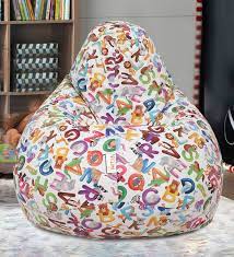 kids bean bag with beans digital abc printed kids xl bean bag filled with bean by sattva pepperfry