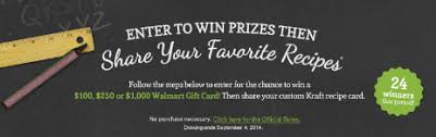 Walmart gives 775 customer chances for winning walmart $ 1000 gift cards from the store. Kraft Hub August 1 September 4 2014 Sweepstakes Win A 1 000 Walmart Gift Card Sweepstakes In Seattle
