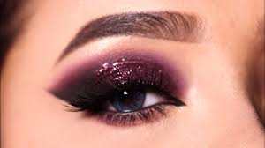 maroon smokey glitter eye makeup