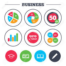 Business Pie Chart Growth Graph Pencil And Open Book Icons
