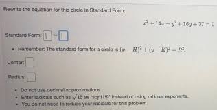 Rewrite The Equation For This Circle In
