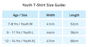 t shirt size guide youth 11 12 18