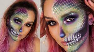 half mermaid skull halloween makeup
